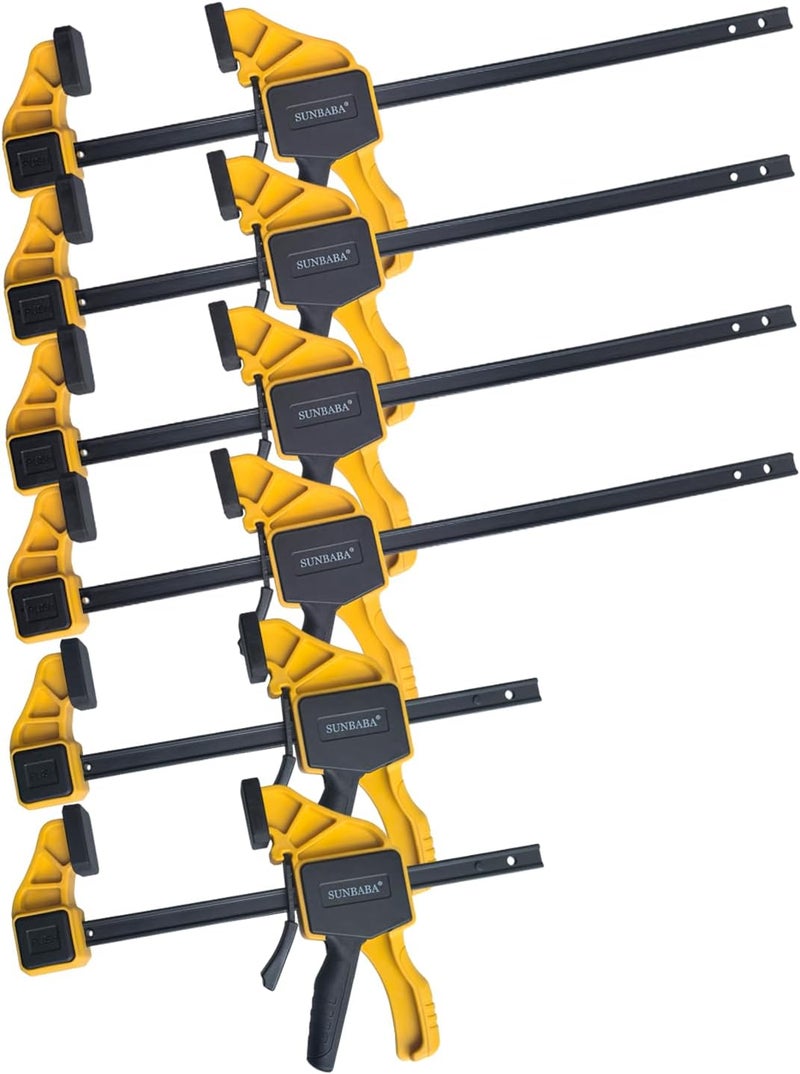 Sunbaba 6 Pack Clamps for Woodworking 12”(4)&6”(2) Light Duty One-Handed F Clamp/Spreader Bar Clamps Set 150LBS Load Limit with Quick Change Button - Image 1
